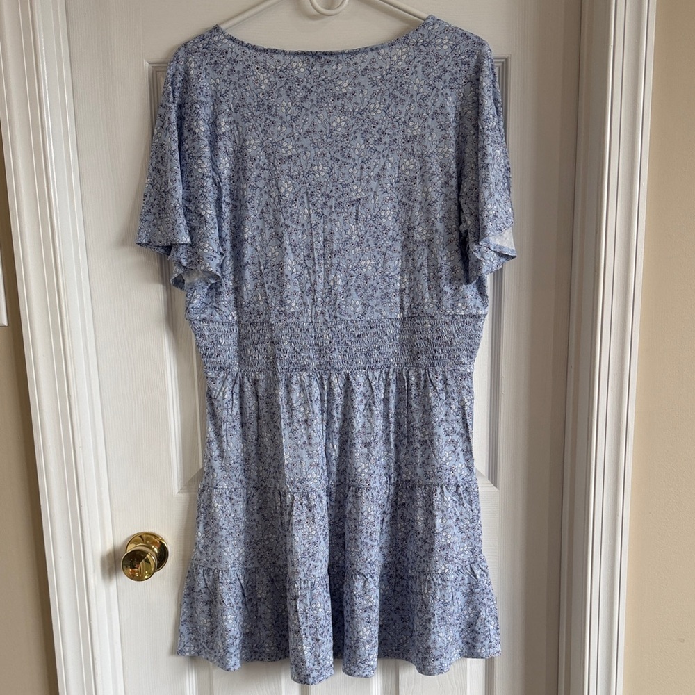 NWT LOFT Blue Ditsy Floral Smocked Mini Dress - Picture 9 of 11